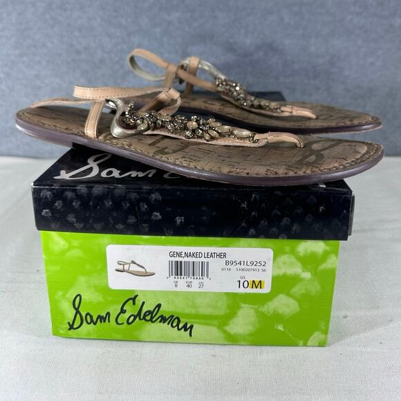 Sam Edelman Gene Woman sz 10 Embellished Leather Light Tan Neutral Dressy Sandal - Picture 2 of 5